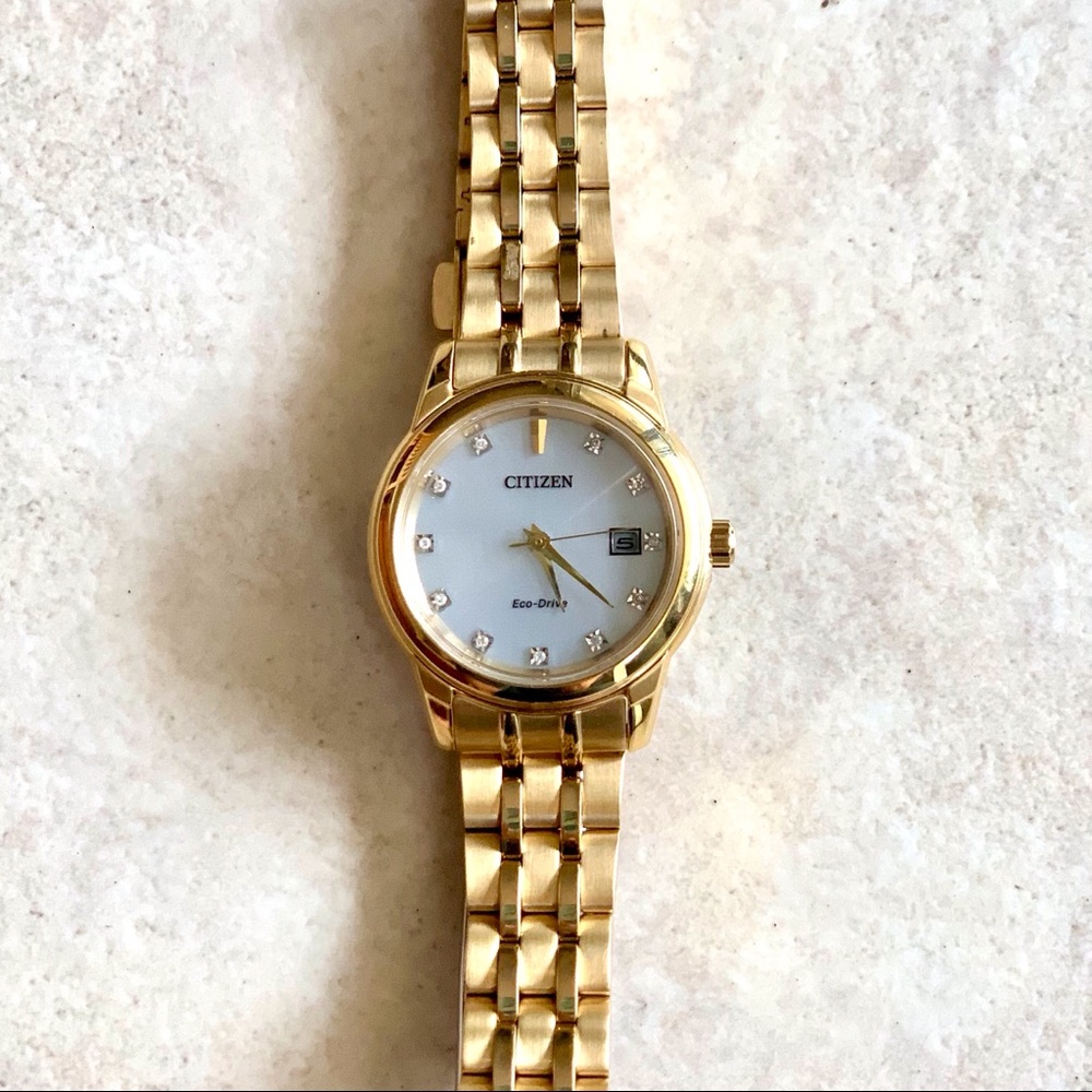 CITIZEN Eco-Drive Diamond Dial Women’s Gold Watch